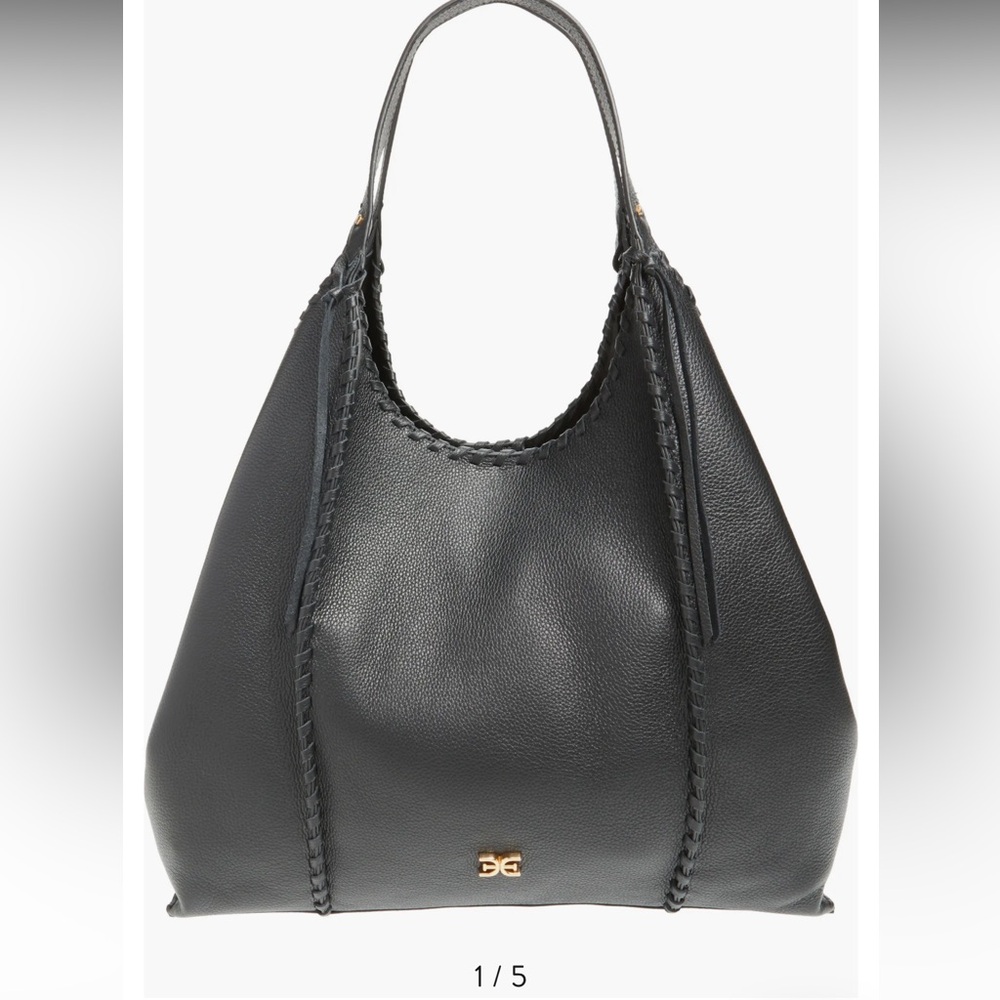 NEW SAM EDELMAN Sylvia Whipstitch Expandable Leather Tote Bag, large black purse